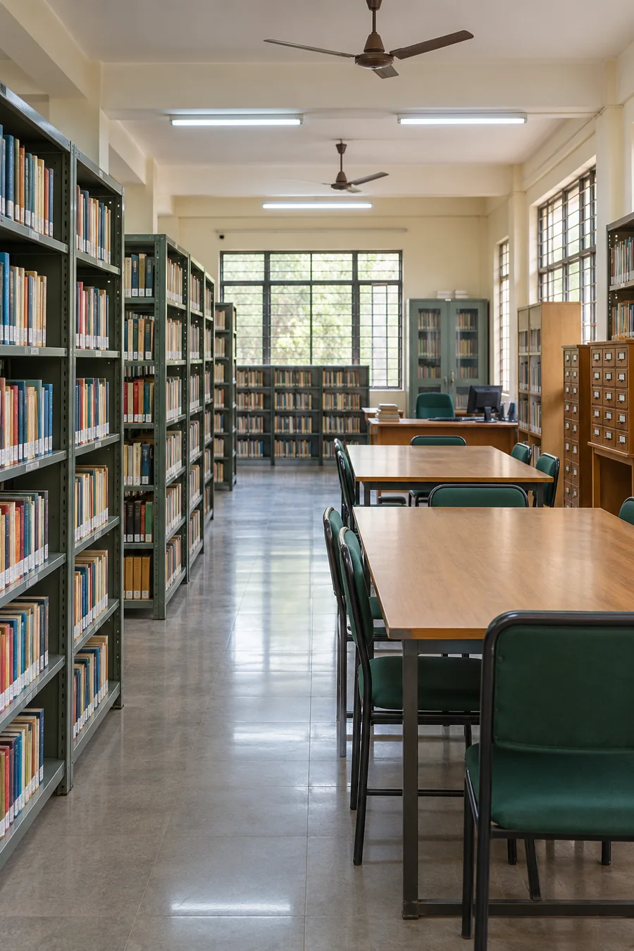 Library books, reading lamp and study materials